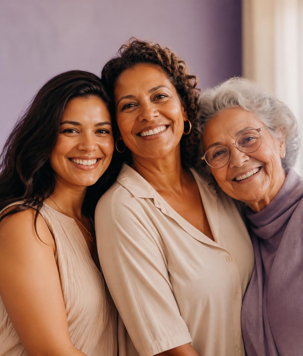 Mulheres brasileiras sorrindo — três gerações unidas