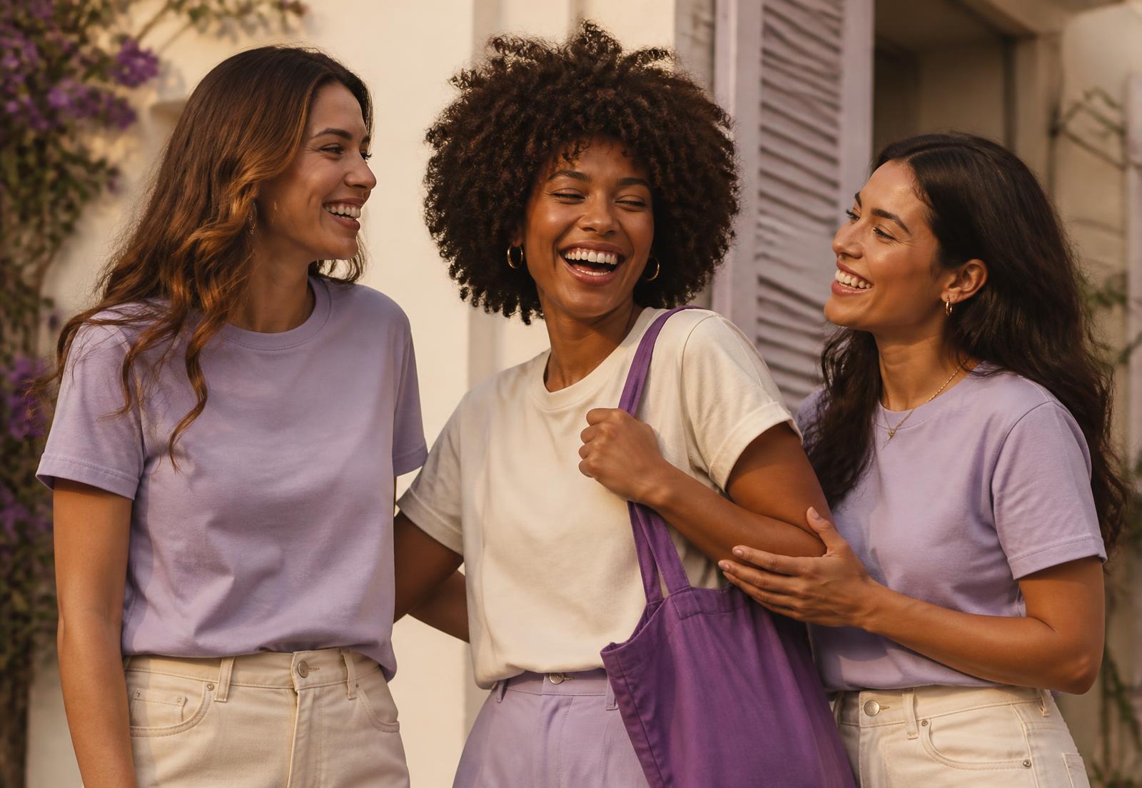 Mulheres vestindo produtos oficiais do Por Todas Elas